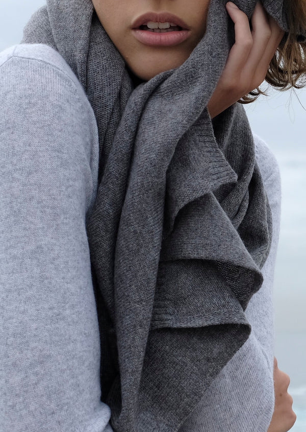 Sonya Hopkins 100% cashmere wrap in soft charcoal marle grey
