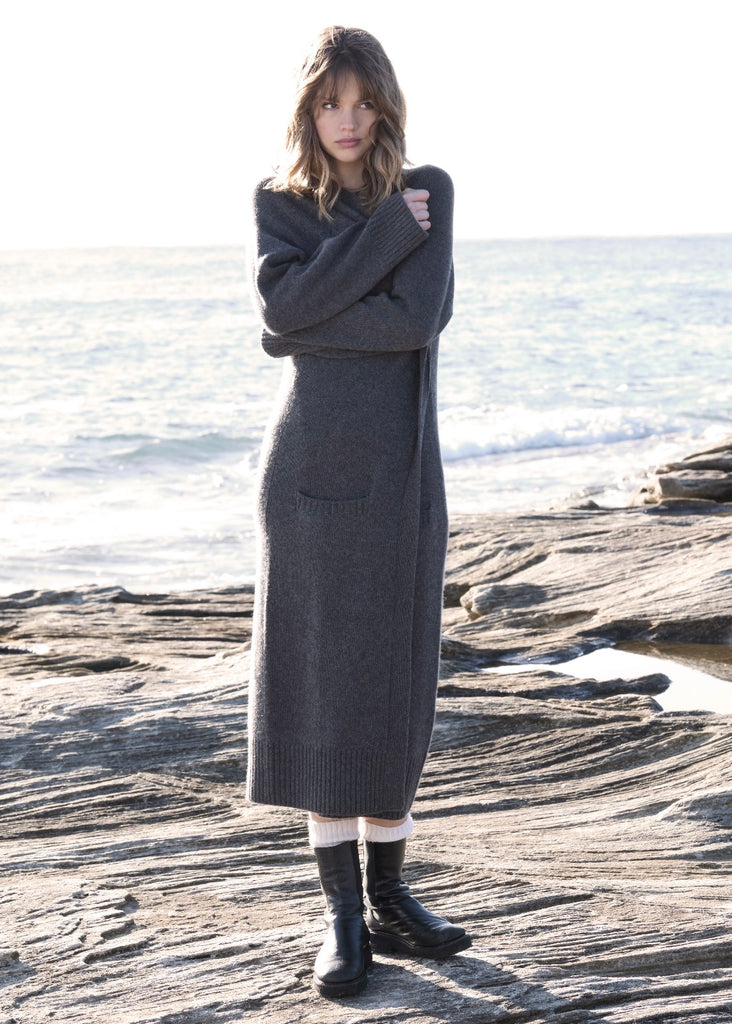 Sonya Hopkins pure Cashmere Angie Maxi Duster Cardigan in Charcoal Grey