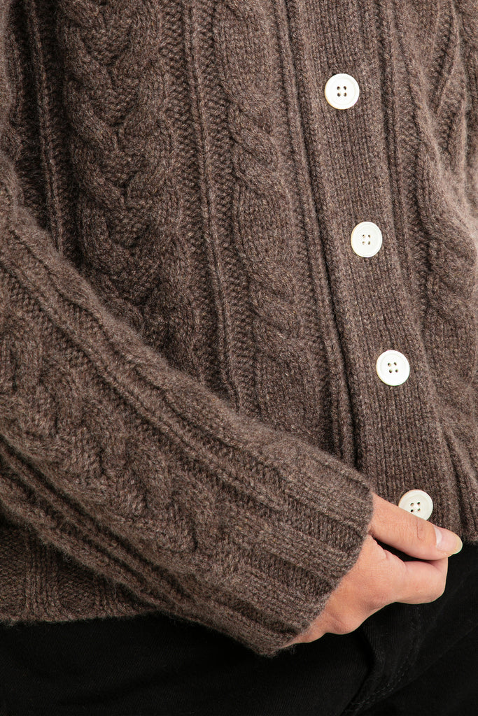 Sonya Hopkins pure cashmere Cashmere Elouise Cable knit Cardigan in woodland brown marle