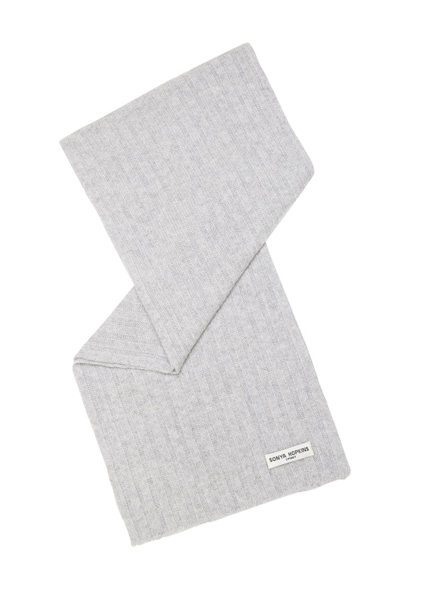 Sonya Hopkins 100% pure cashmere rib scarf in pale marle grey
