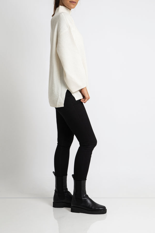 Sonya Hopkins 100% cashmere zip rib knit in winter white