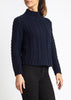 Sonya Hopkins 100% Pure Cashmere Cable knit half turtleneck in dark navy or Ink