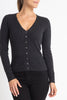 Sonya Hopkins 55% silk 45% cashmere Elizabeth v-neck cardigan in dark charcoal grey