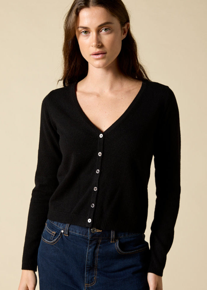 Sonya Hopkins Sydney Cashmere Rhian V-neck Cardigan in Black