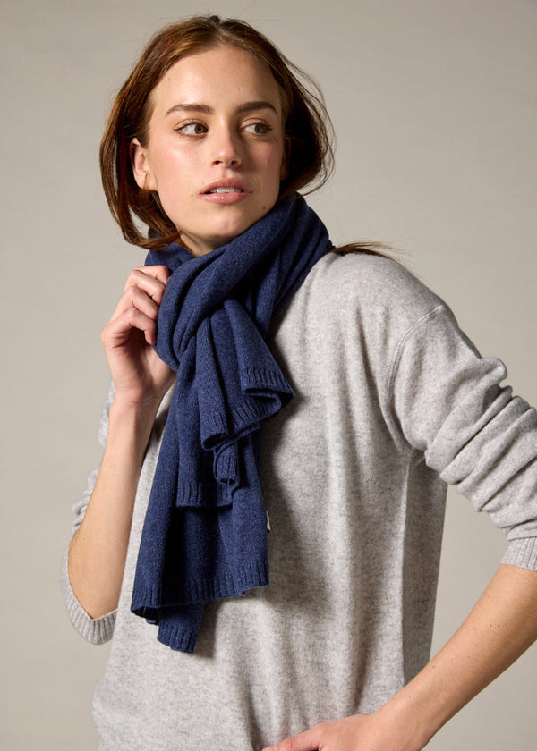 Sonya Hopkins Sydney 100% pure cashmere scarf in denim marle blue