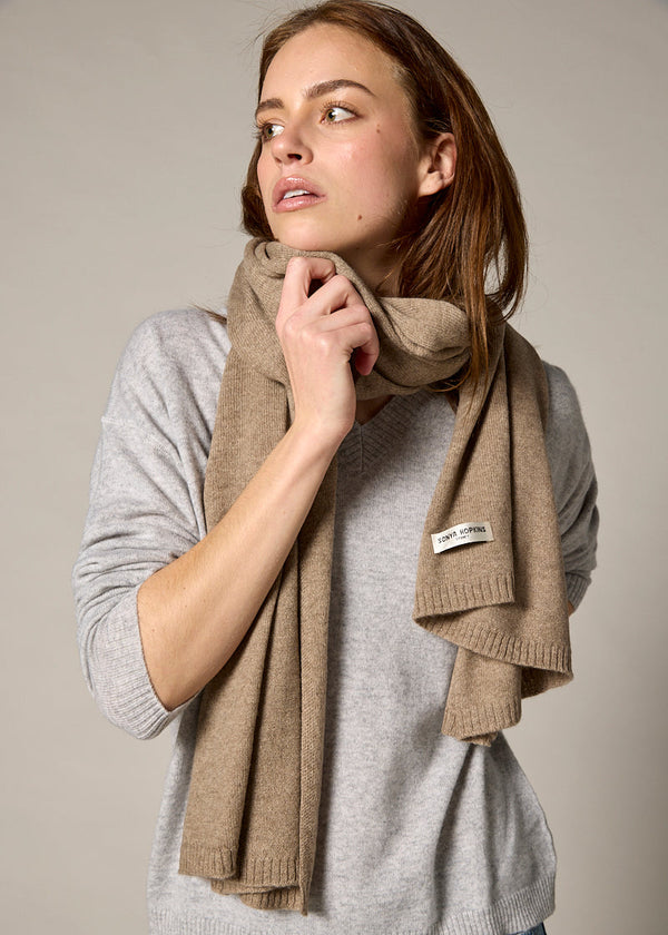 Sonya Hopkins Sydney 100% pure cashmere scarf in marle beige