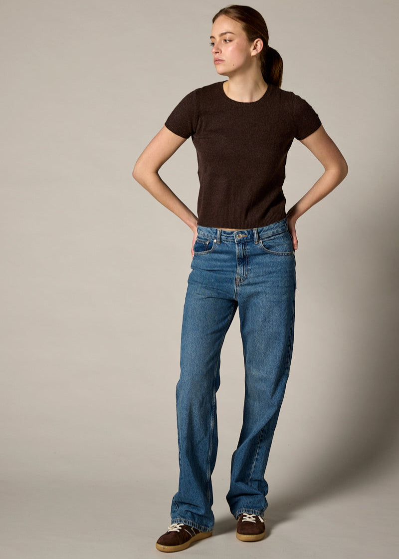 Sonya Hopkins 100% cashmere tiny t-shirt in dark marle brown