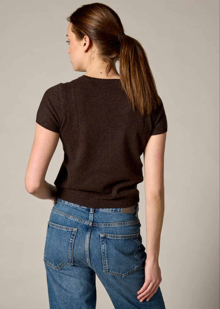 Sonya Hopkins 100% cashmere tiny t-shirt in dark marle brown