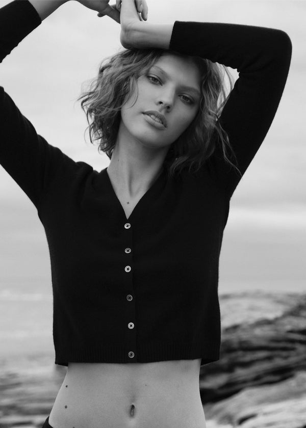 Sonya Hopkins pure cashmere v-neck cardigan in classic black