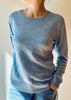 Sonya Hopkins 100% cashmere crew neck in the stonewash blue