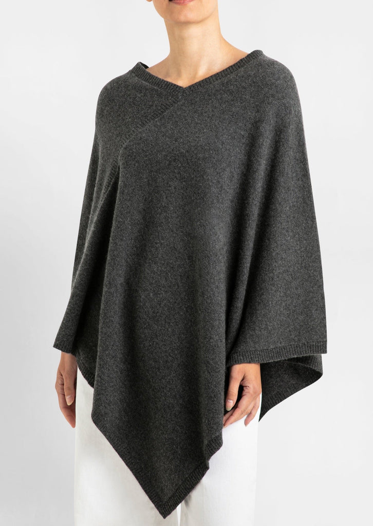 Sonya Hopkins 100% pure cashmere small poncho in charcoal marle grey