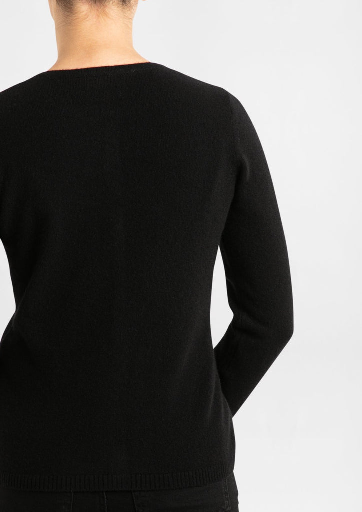Sonya Hopkins 100% cashmere crew cardigan in classic black