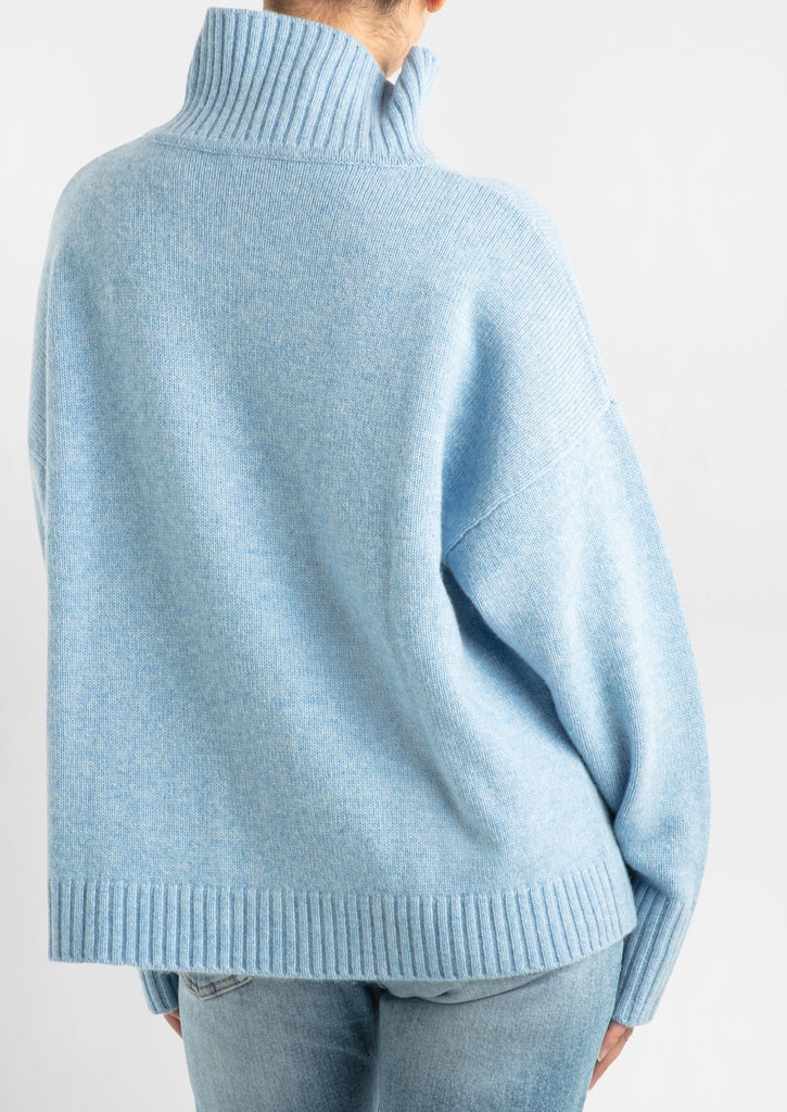 Sonya Hopkins 100% cashmere oversized knit turtleneck in stonewash blue