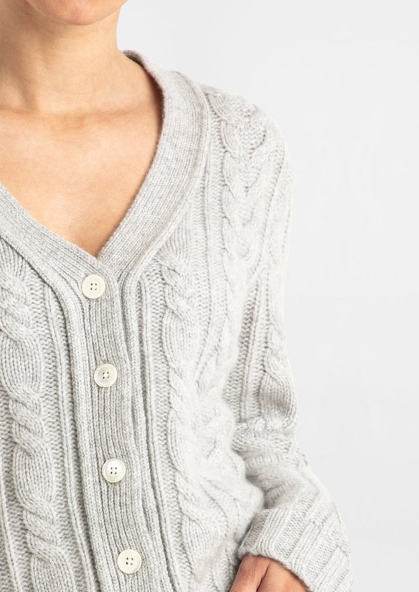 Sonya Hopkins pure cashmere Cashmere Cable knit Cardigan in pale marle grey