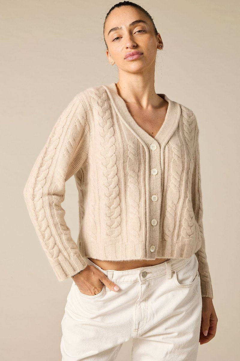 Sonya Hopkins Sydney Cashmere Cable knit Cardigan in Pale Marle Beige