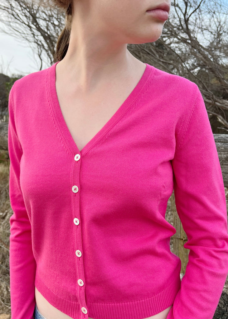 Sonya Hopkins 100% pure Italian mercerised cotton V cardigan in hot pink