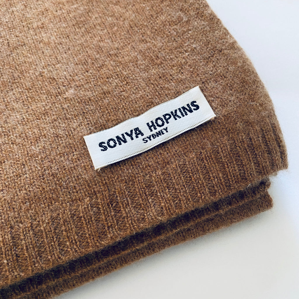  Sonya Hopkins pure cashmere scarf in toffee