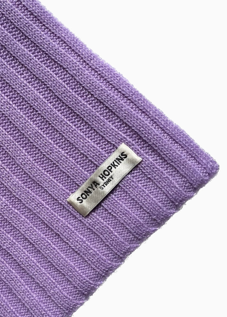 Sonya Hopkins 100% pure cashmere rib scarf in lavender