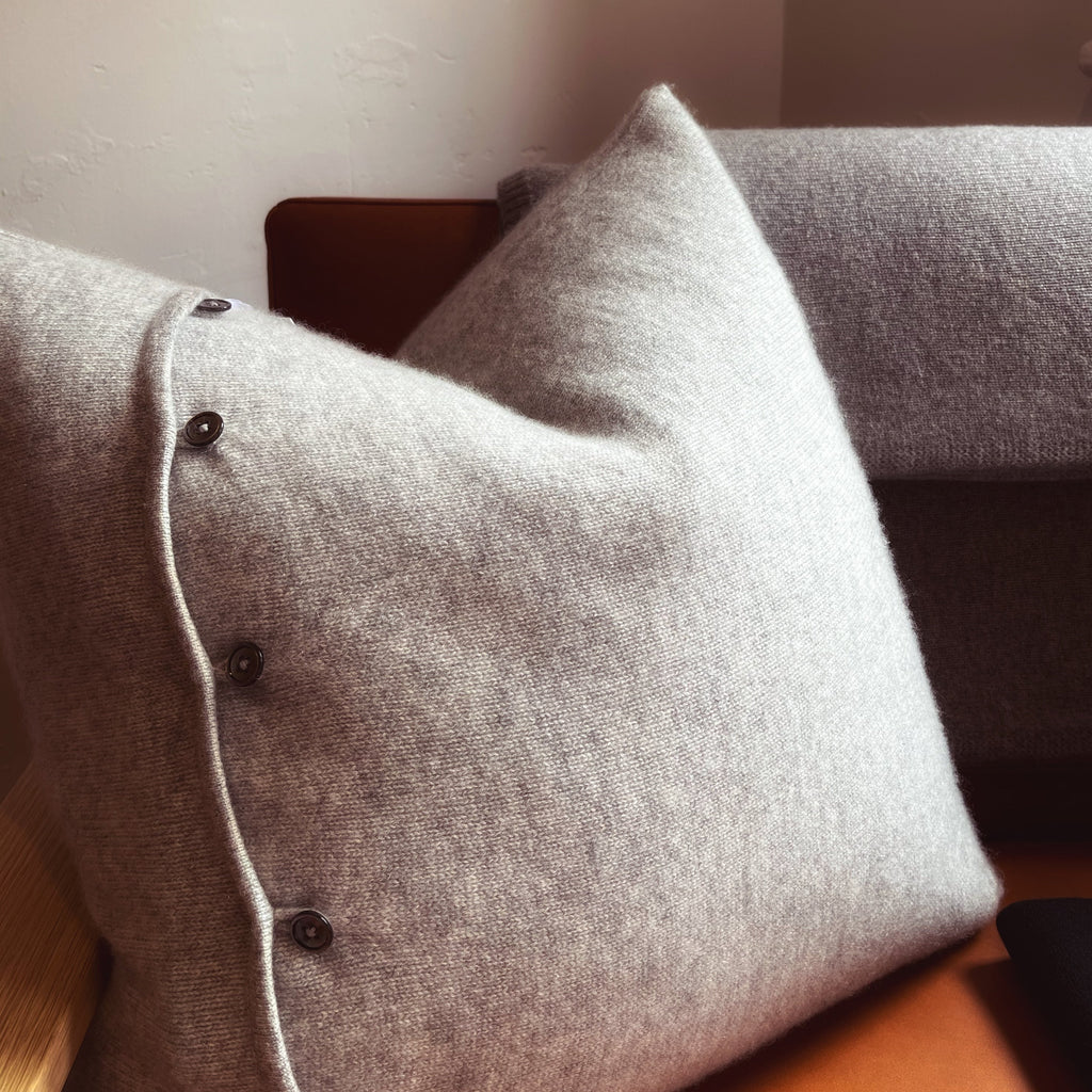 Sonya Hopkins x home 100% pure cashmere knit cushion in pale marle grey