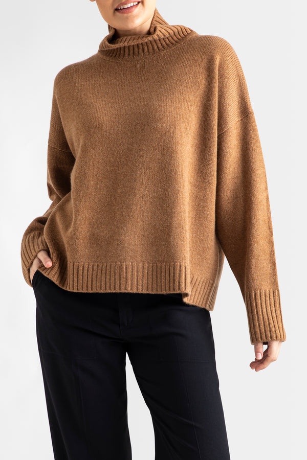 Sonya Hopkins pure cashmere oversized Sunday turtleneck in toffee