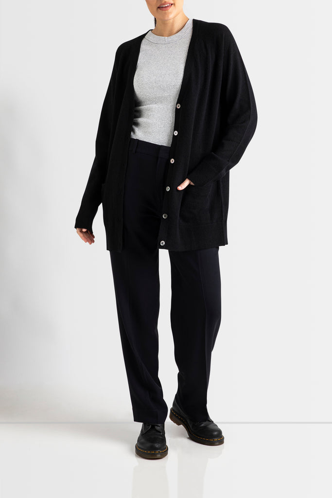 Sonya Hopkins 100% cashmere 'boyfriend' V-neck cardigan in black