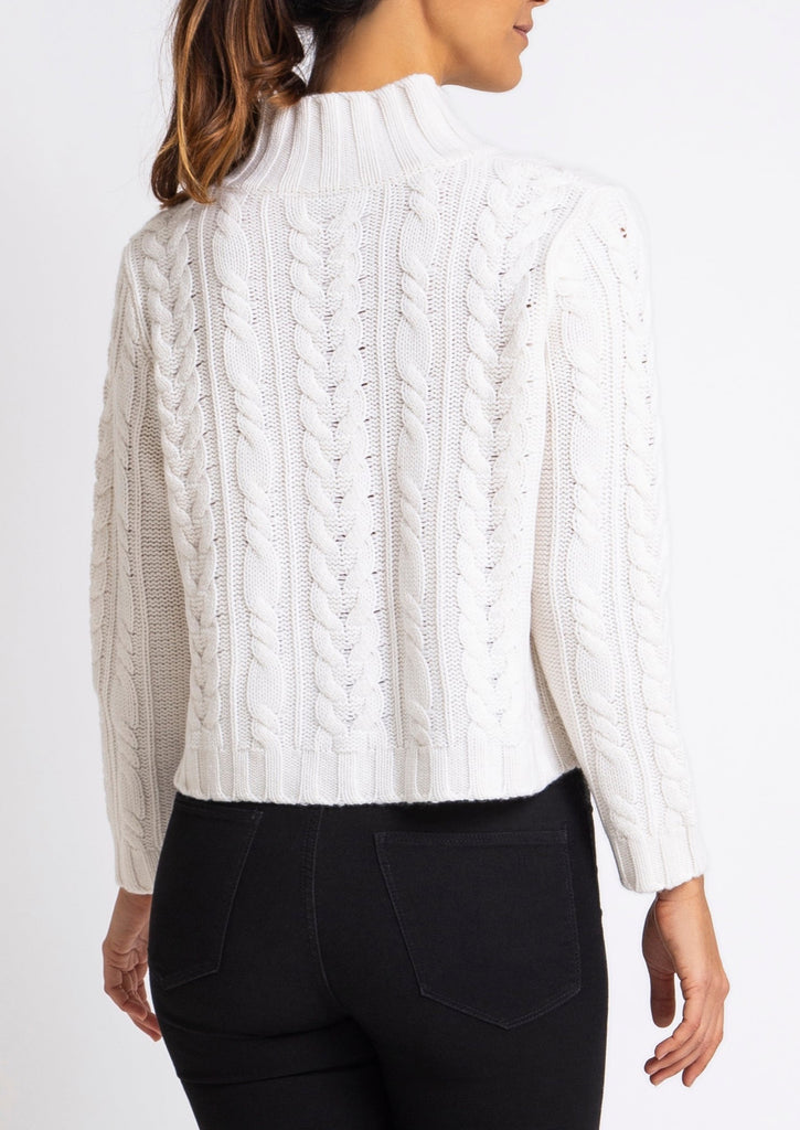 Sonya Hopkins 100% Pure Cashmere Cable knit half turtleneck in winter white