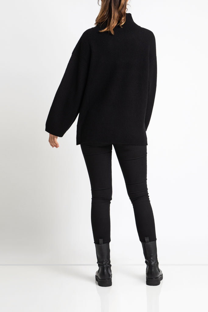 Sonya Hopkins 100% cashmere zip rib knit in black