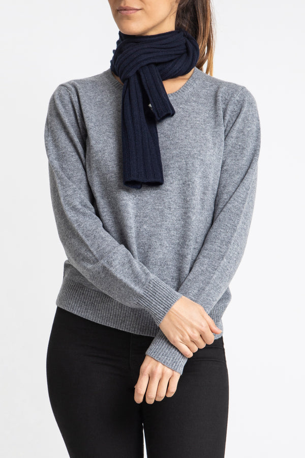 Sonya Hopkins 100% pure cashmere rib scarf in dark navy