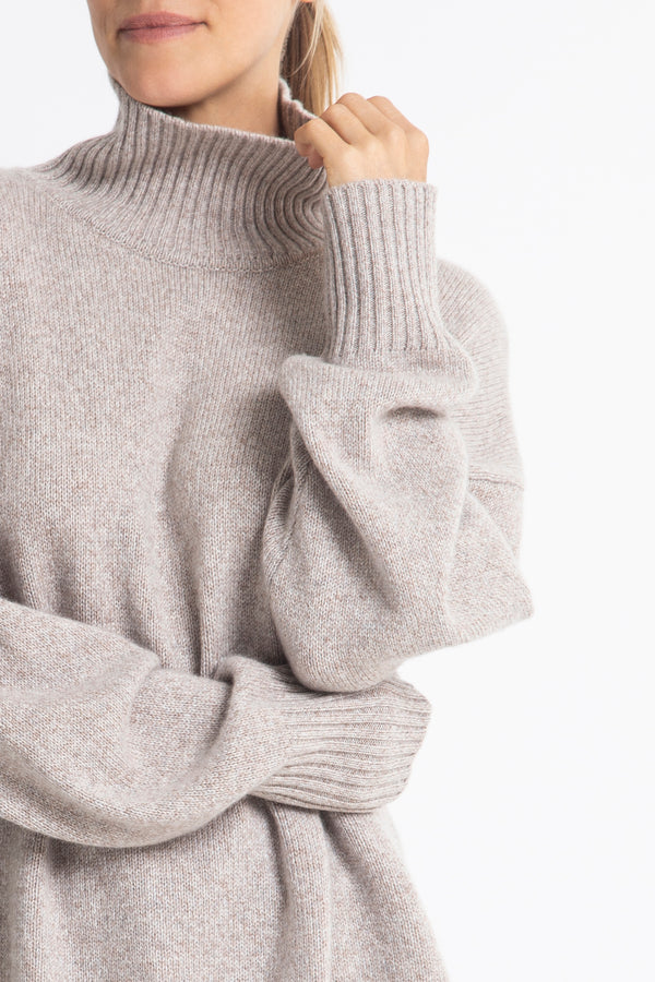 Sonya Hopkins 100% cashmere oversized Sunday knit turtleneck in barley