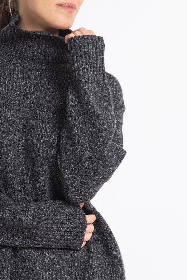 Sonya Hopkins 100% cashmere oversized Sunday knit turtleneck in storm marle grey