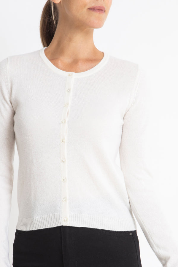 Sonya Hopkins 100% pure cashmere crew cardigan in winter white