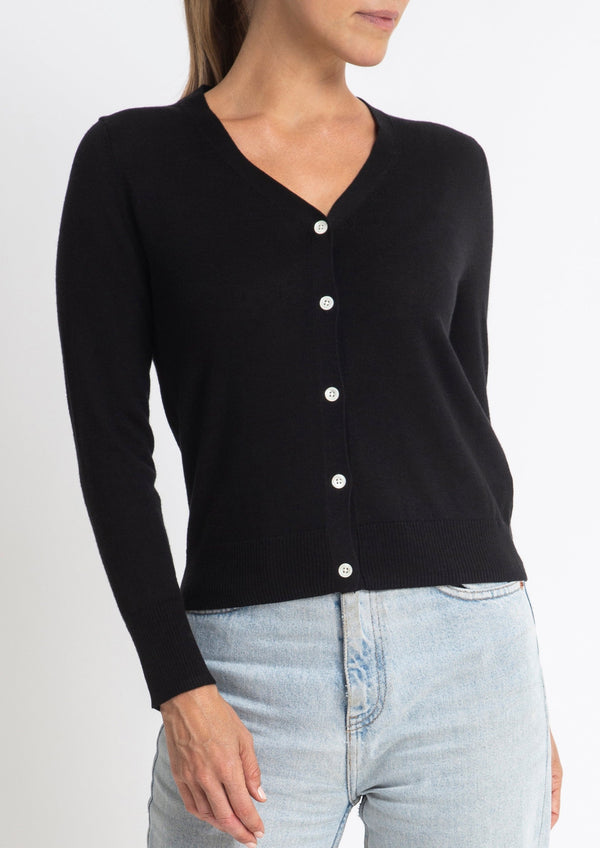 Sonya Hopkins 95% cotton 5% cashmere Superfine v-neck cardigan in black