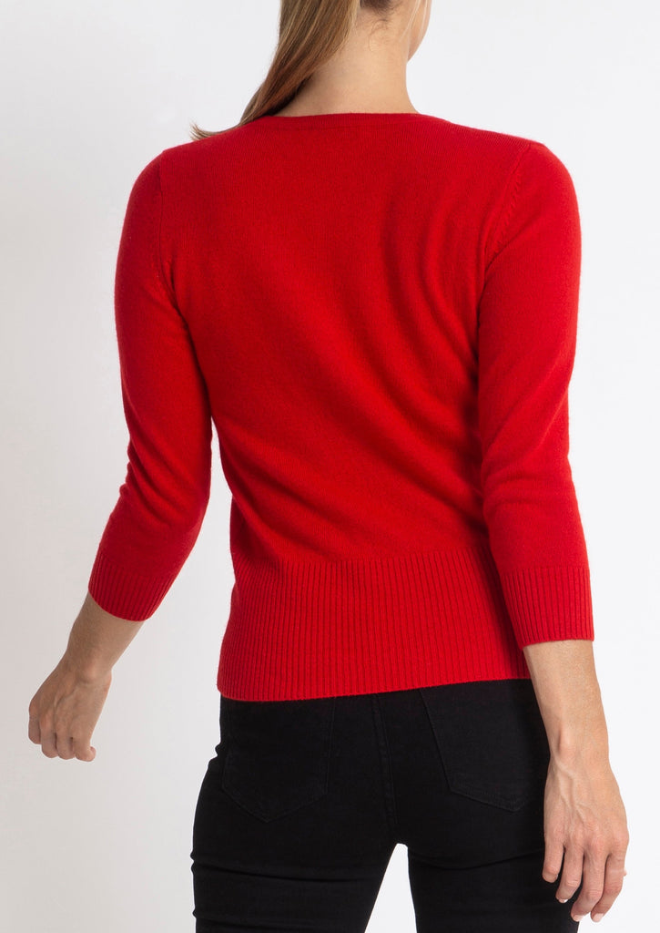 Sonya Hopkins 55% silk 45% cashmere v-neck cardigan in red