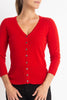 Sonya Hopkins 55% silk 45% cashmere v-neck cardigan in red