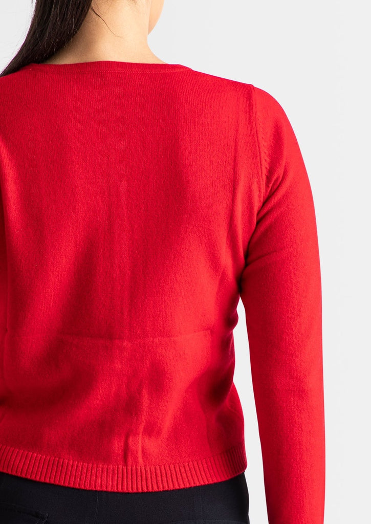 Sonya Hopkins 100% pure cashmere crew cardigan in red