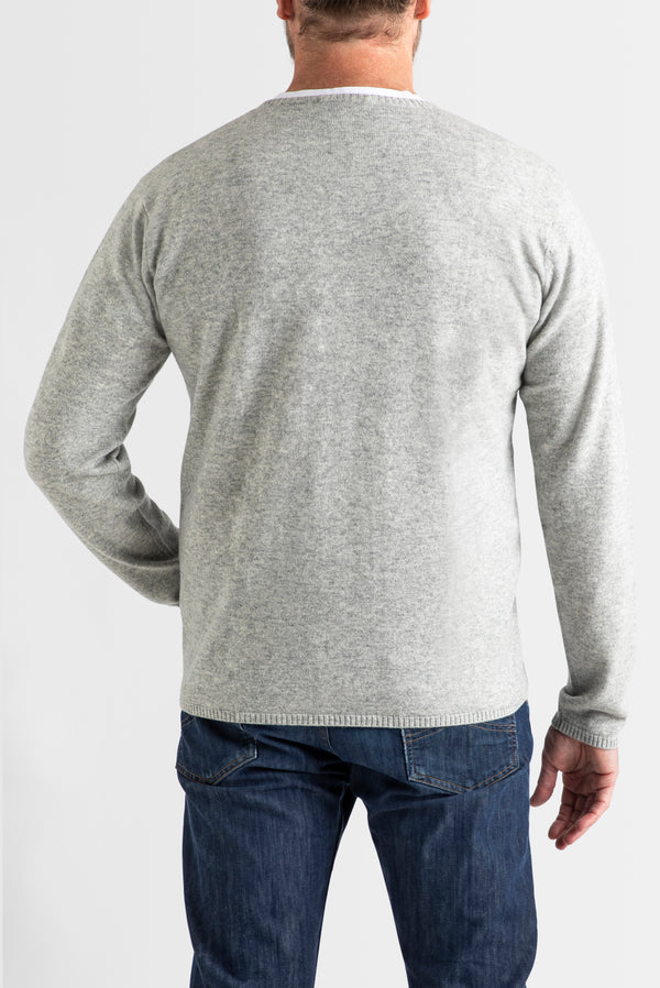 Sonya Hopkins Sydney pure cashmere mens crew neck knit in pale marle grey